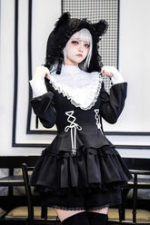 Black Long Sleeves Ruffle Lace-Up Sweet Handsome Lolita Dress